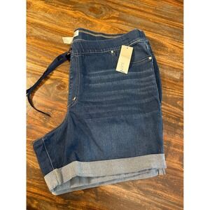 Just Be Denim Shorts 3X Plus Size Dark Wash Cuffed Hem‎ Drawstring Waist